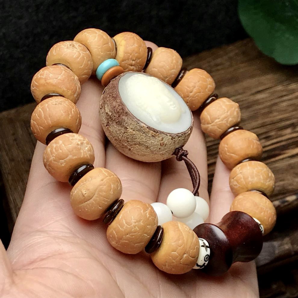 VÒNG TAY CHUỖI HẠT BỒ ĐỀ PHẬT NHÃN VÀ BỒ ĐỀ BẠCH NGỌC TỰ NHIÊN NEPAL 12-13mm