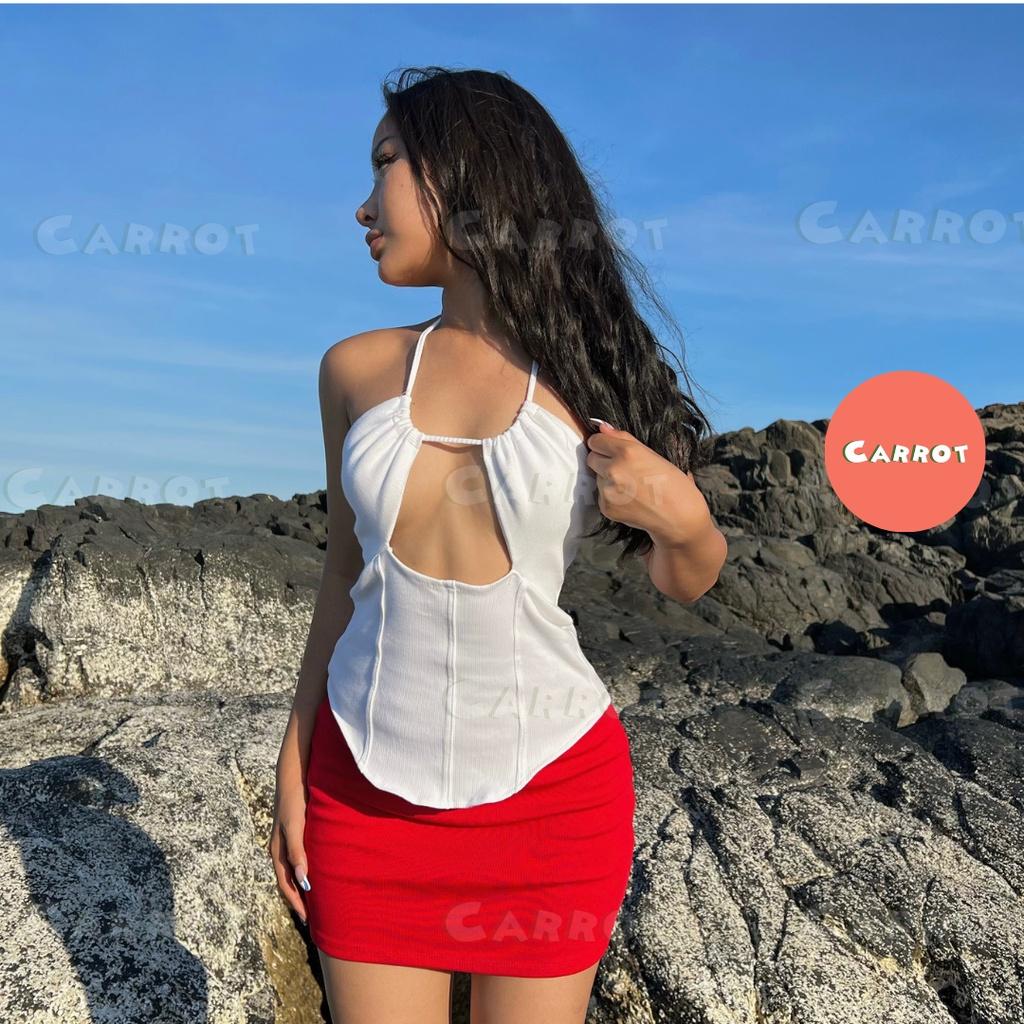 Áo croptop thiết kế khoét ngực tôn dáng chân váy ngắn ôm body cột đi biển đi du lịch carrotxinhdep chất cao cấp co giãn