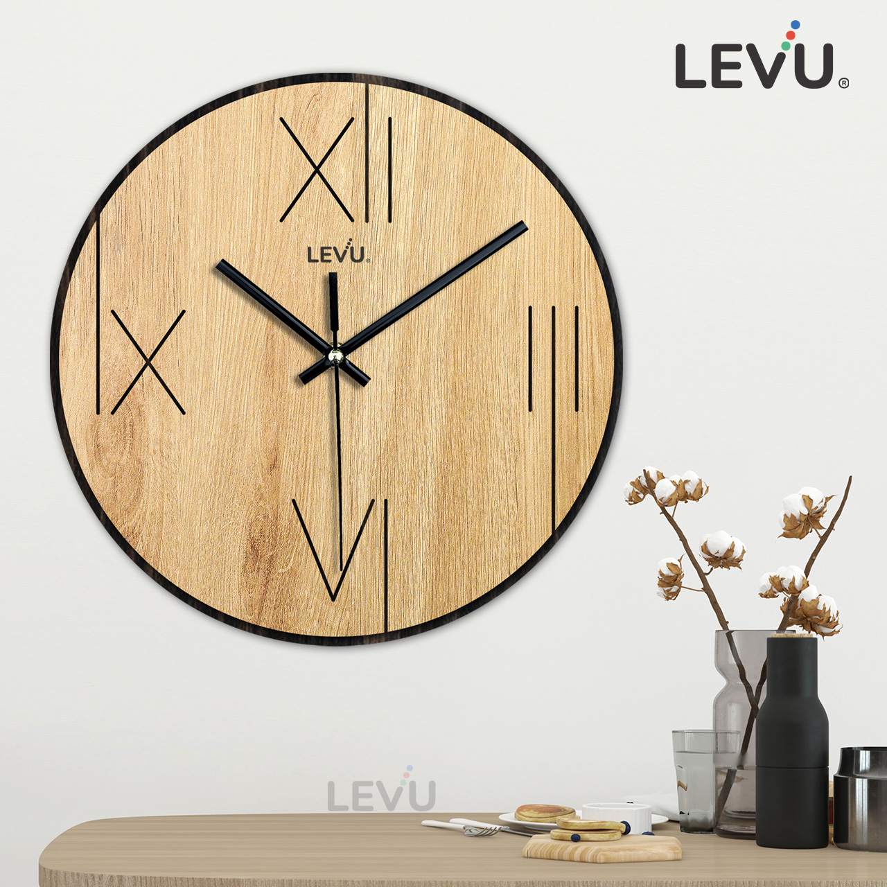 Đồng Hồ Treo Tường decor LEVU DH14 trang trí quán cafe trà sữa