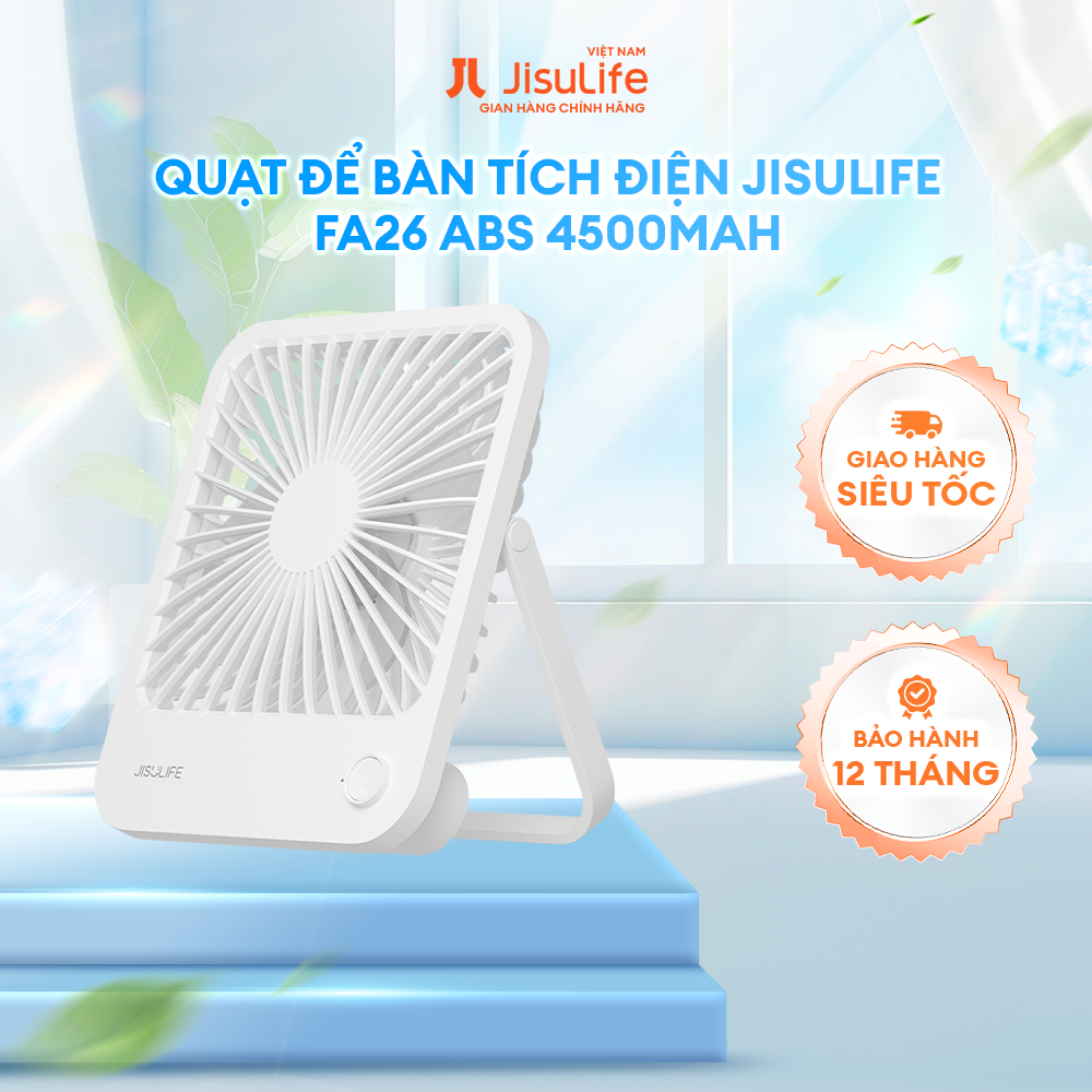 Quạt Để Bàn Tích Điện JISULIFE FA26 ABS Xoay 180 Độ - Pin 4500mAh Sử Dụng Lên Đến 15H - Hàng Chính Hãng