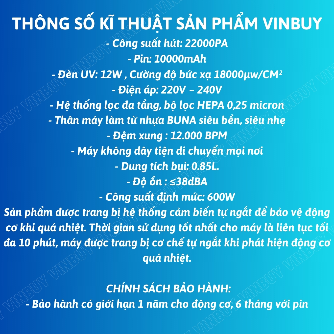 Máy hút bụi giường nệm cầm tay pin sạc không dây, diệt khuẩn đa tầng thế hệ mới lực hút mạnh 22000PA - Hàng chính hãng VINBUY