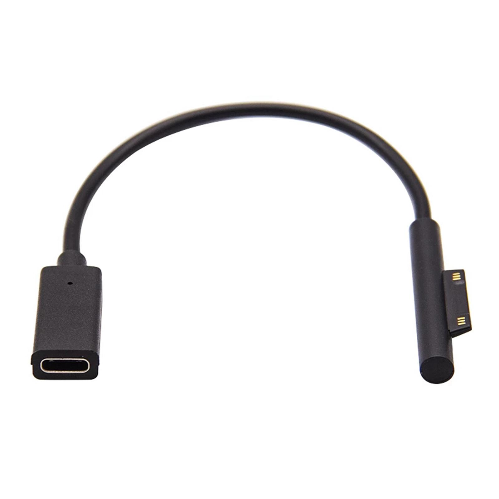 Premium USB C Type C Cable for Microsoft Surface Pro 3/4 / 5/6, Pro Go, Laptop 15V / 3A Power Supply 0.2 Meter Black
