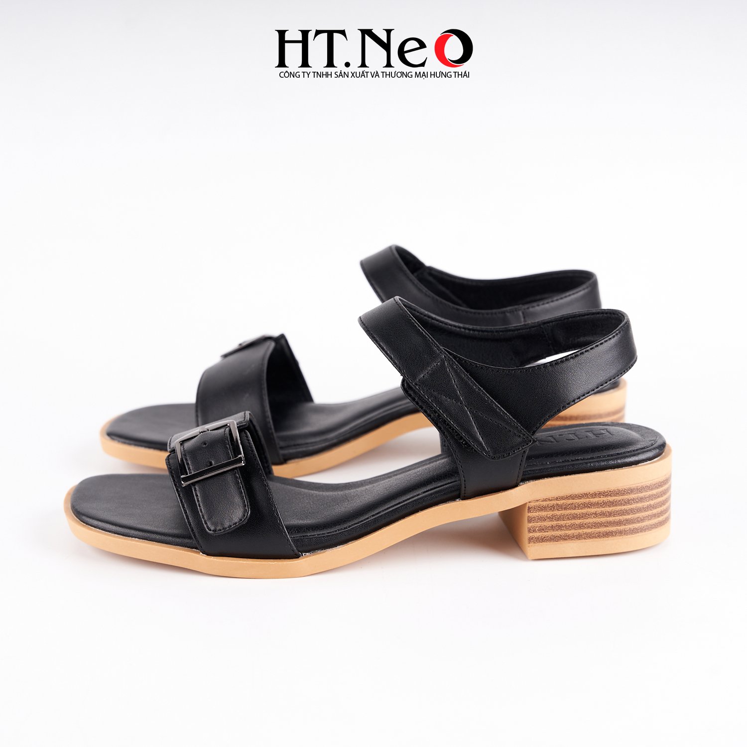 Sandal nữ 3p quai cài gót trụ chất liệu da khuy vuông SDN173