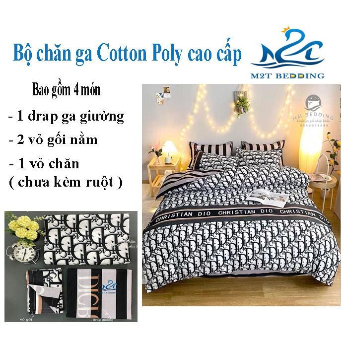 Bộ chăn ga gối Cotton poly M2T Bedding Kẻ chữ D, vỏ chăn mền, drap nệm và 2 vỏ gối