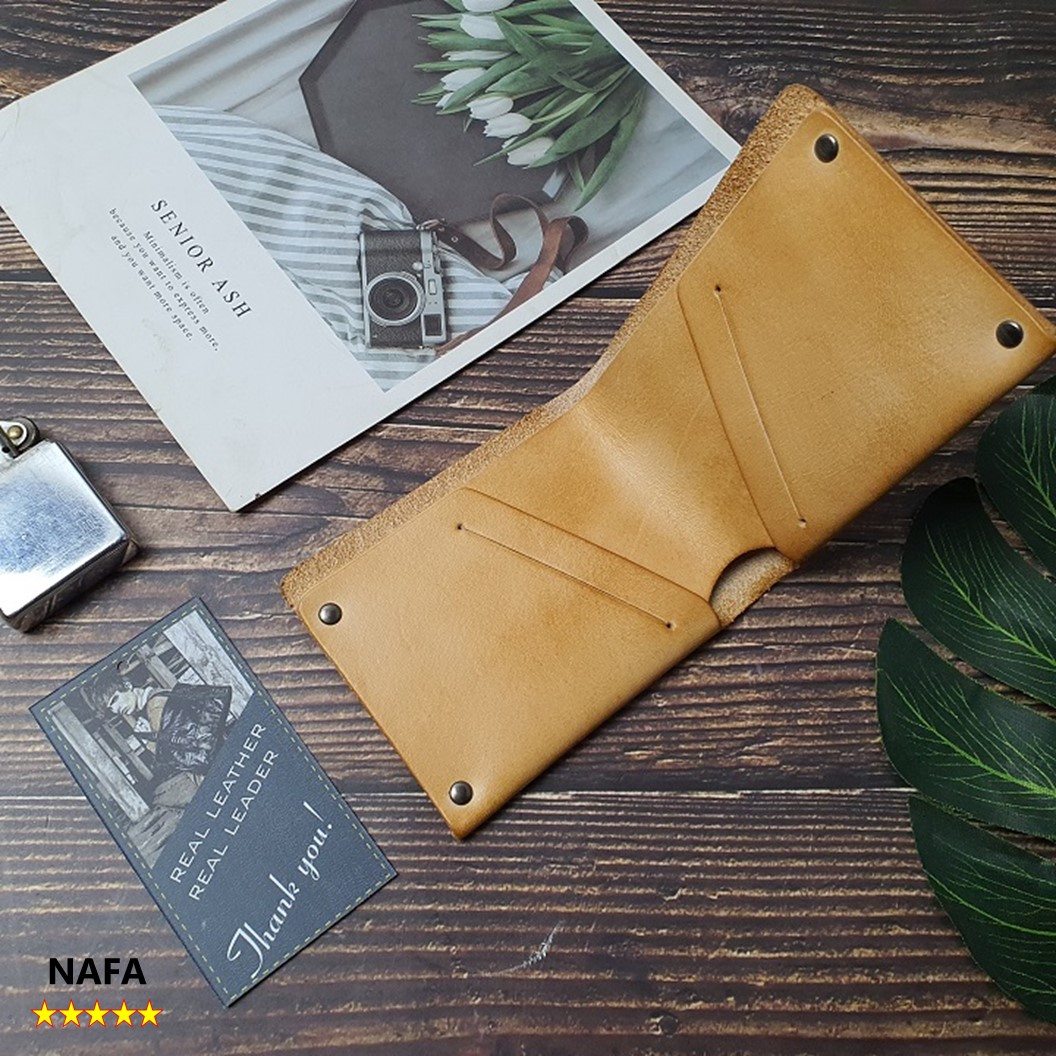 [Da thật] Ví nam da bò, ví handmade da nhuộm thủ công NAFA WS110 thời trang tinh tế – Màu Vàng bò