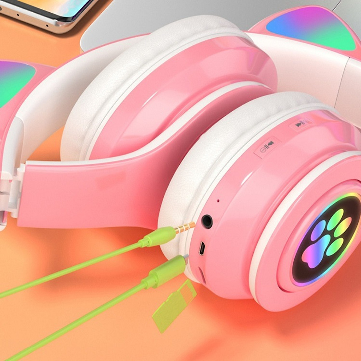Tai nghe mèo dễ thương – Có đèn led – Kết nối bluetooth 5.0 - Tai headphone có micro