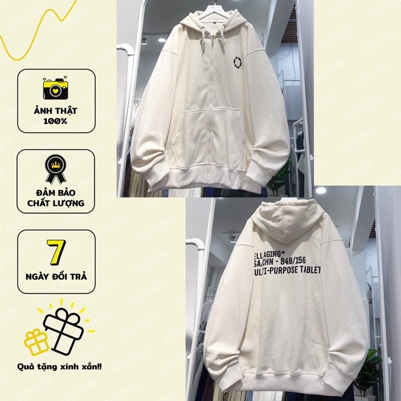 Áo hoodie nỉ CELL màu kem unisex ảnh thật SSSTore