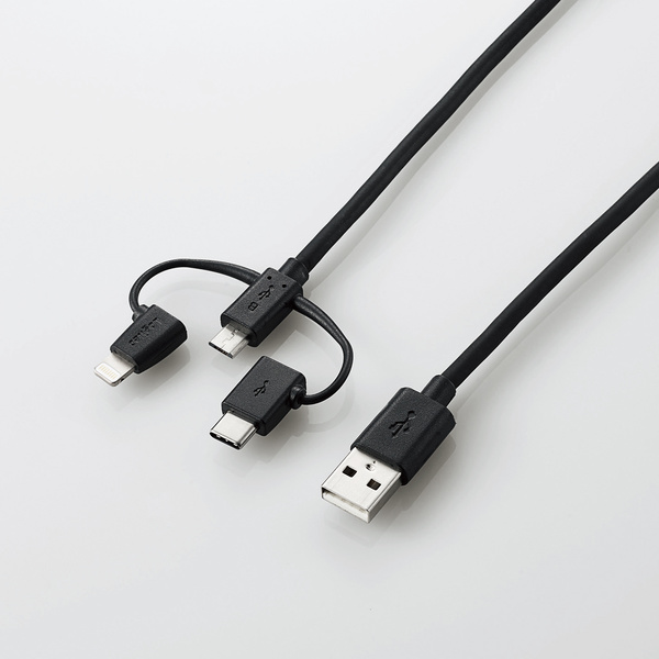 Cáp chuyển 3 đầu “MicroUSB, Lightning, Type C” dài 1.2m Elecom LHC-AMBLCAD12