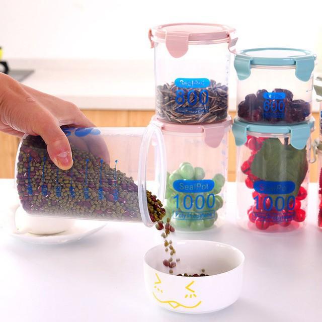Set 3 Hộp Nhựa Đựng Thực Phẩm, Gia Vị Các Kích Thước Sealpot Chống Tràn Để Tủ Lạnh Có Vạch Chia Định Mức
