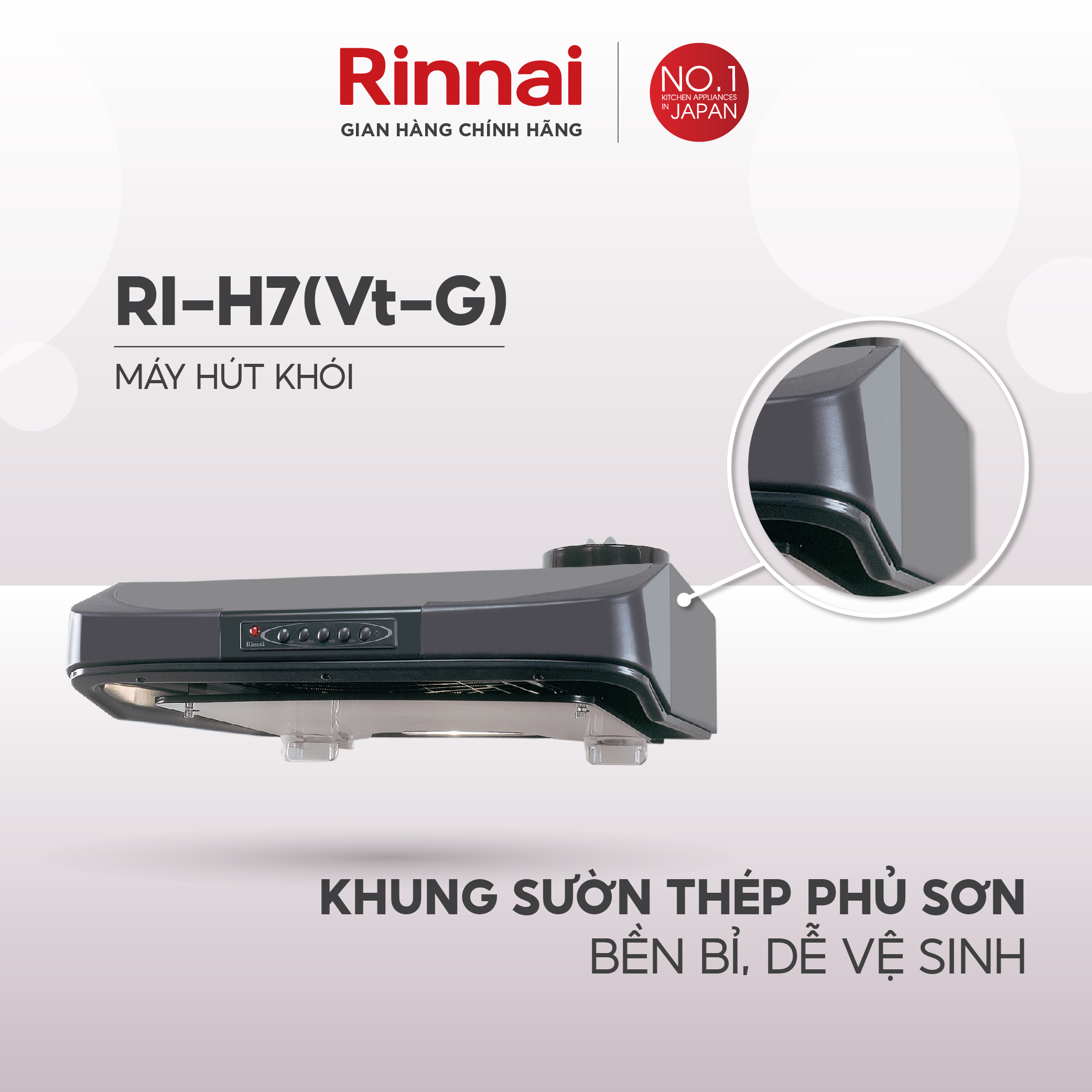 Máy hút mùi 70cm Rinnai RI-H7(Vt-G) ống thoát 161W - Hàng chính hãng.