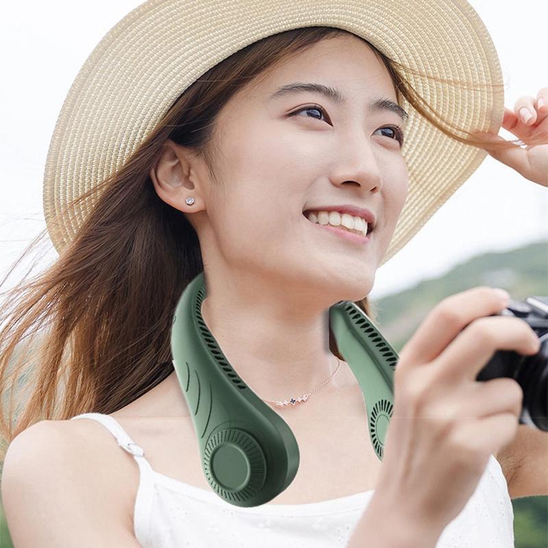 Quạt Đeo Cổ Không Cánh Xoay 360 Độ Màu Xanh Lá Tiện Dụng