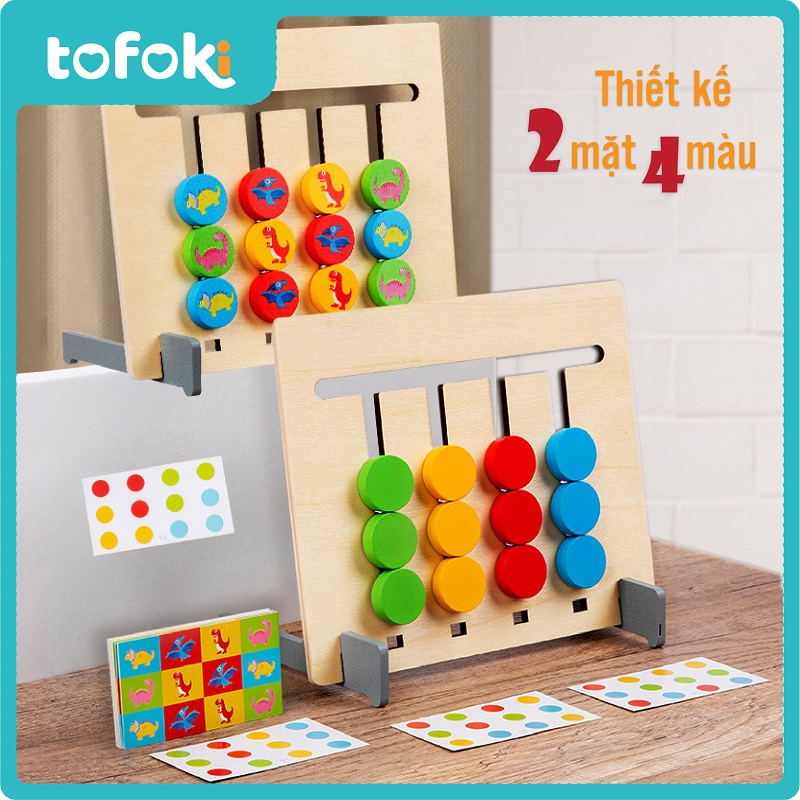 Đồ Chơi Gỗ Phát Triển Tư Duy Logic Montessori lắp ghép trật tự có 2 mặt và 18 thẻ đố