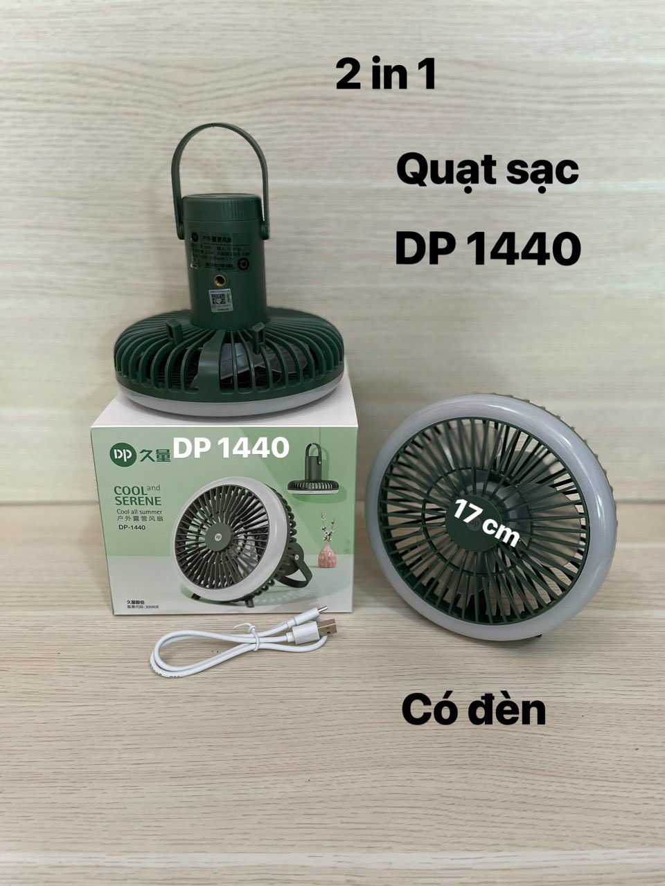 Quạt Sạc Siêu Bền 2 in 1 Có Đèn DP 1440