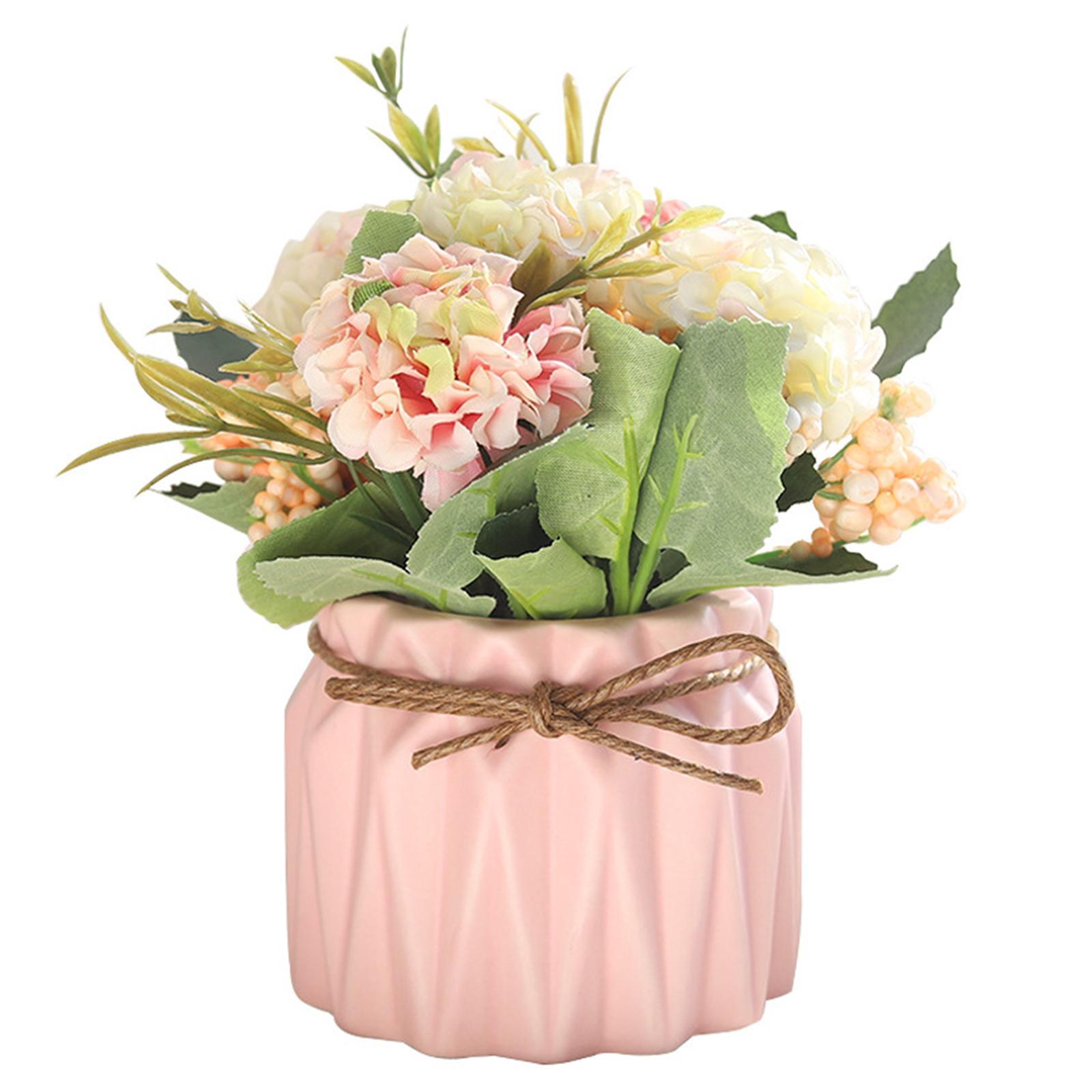 Mini Artificial Flower Fake Simulation Hydrangea Plant Ceramic Vase for Home