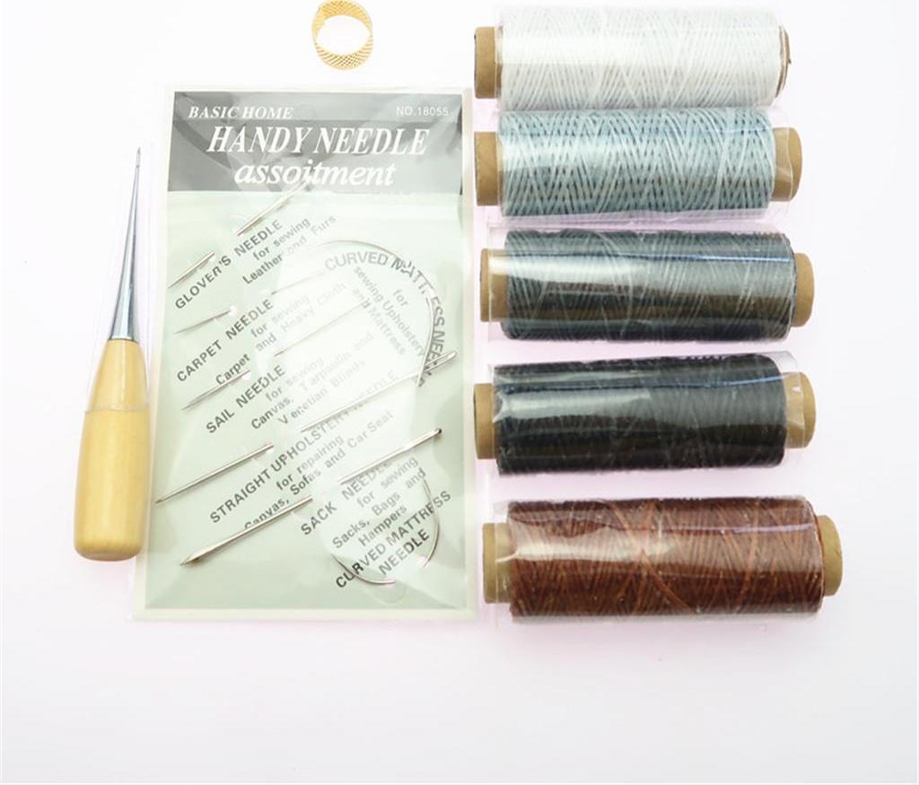 14 Cái/lốc Leathercrafts Bộ Dụng Cụ Giày Bộ Dụng Cụ Sửa Chữa: Da Sáp Dây Ren + MAY Awl + Mắt Lớn Kim