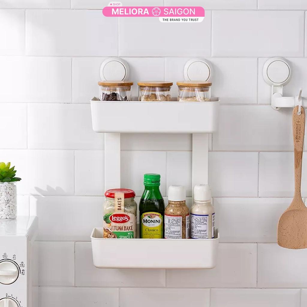 Giá treo tường 2 tầng cao cấp MELIORA không khoan tường tải treo 10kg chống nước tái sử dụng hút chân không SG635