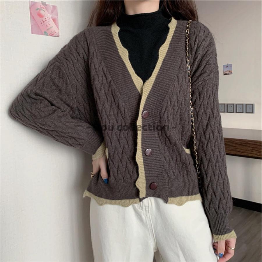 Hình ảnh Áo Khoác Cardigan Len Trơn Vintage Cổ V Xuông Cá Tính Phong Cách Hàn Quốc Thời Trang Thu Đông - Mã TA005