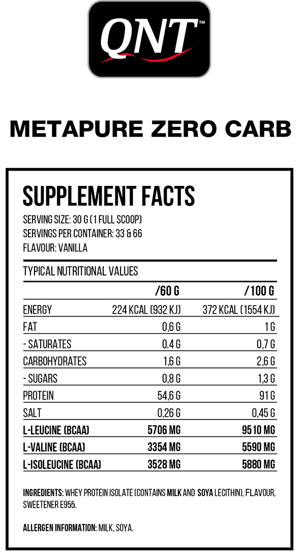 Thực phẩm tăng cơ Isolate Whey Protein QNT Zerocarb metapure 2Kg vị Vani