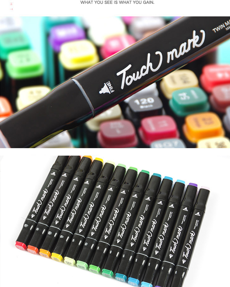 Bộ 60 cây Bút Touch Mark  màu đen cao cấp - tặng 2 bút line đen và trắng