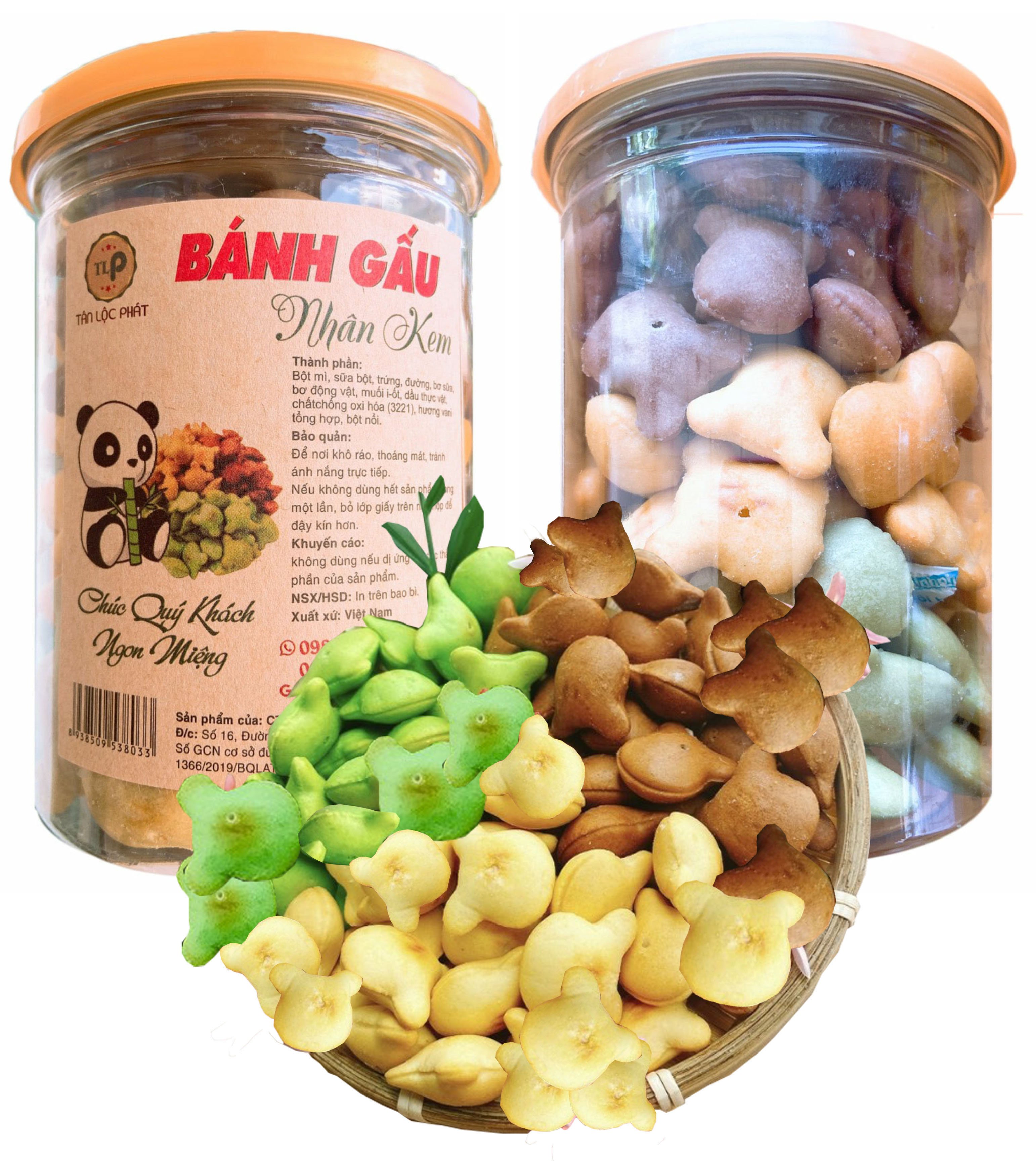 BÁNH GẤU NHÂN KEM MIX 3 VỊ TÂN LỘC PHÁT COMBO 1KG - MỖI HŨ 500G