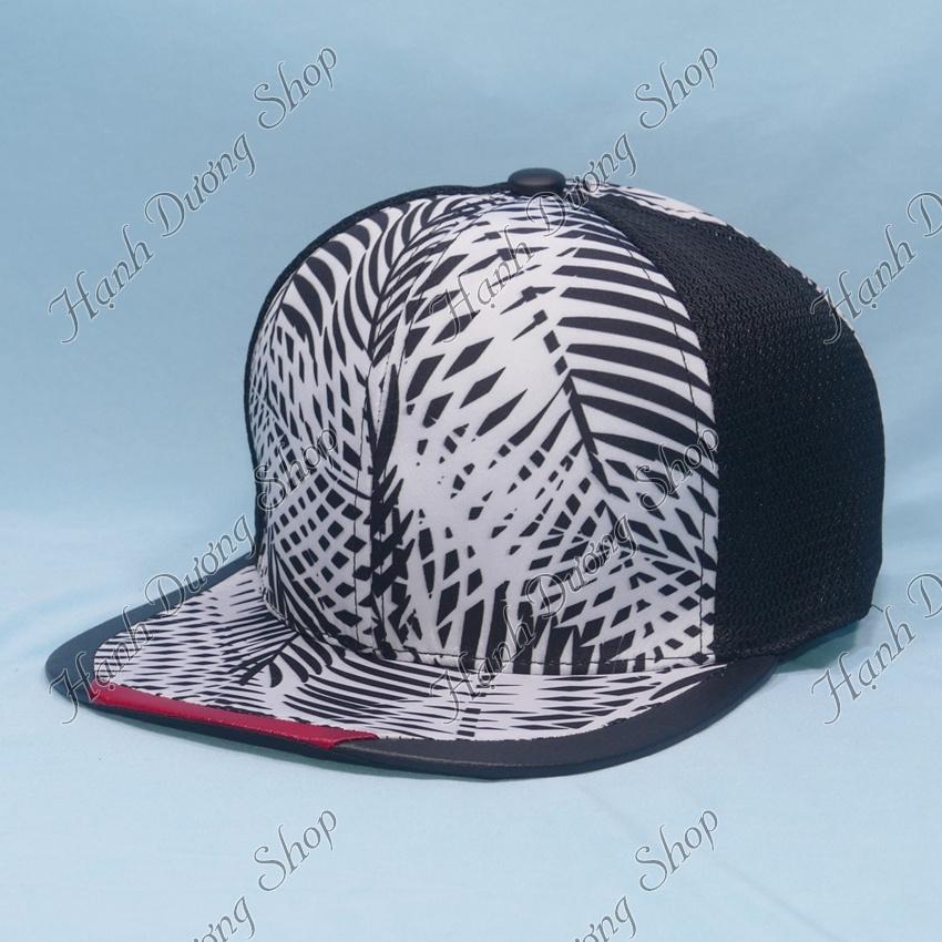 Mũ lưỡi trai hiphop Snap back hoa văn chiếc lá nón kết snapback mỏ bằng khóa nút gài freesize