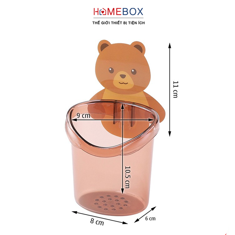 Cốc Gấu Dán Tường Để Bàn Chải Đánh Răng Hình Gấu Có Lỗ Thoát Nước Tiện Lợi - Hàng chính hãng