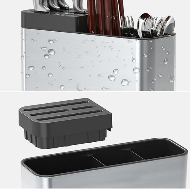 Kệ Để Dao Đũa, Muỗng Nhà Bếp Đa Năng Có Khay Hứng Nước Tiện Lợi, Chất Liệu Inox 304 Cao Cấp Không Gỉ, Kiểu Dáng Sang Trọng