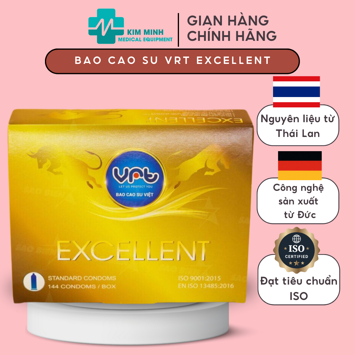 Bao cao su size nhỏ, gia đình VRT Excellent hộp 144 chiếc size 49mm tiêu chuẩn Đức