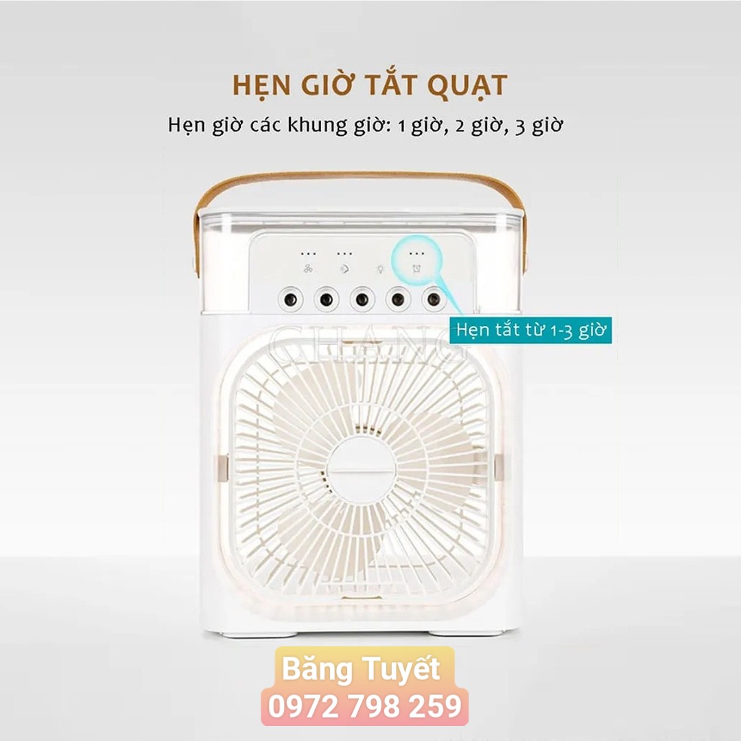 Quạt điều hoà hơi nước mini, Quạt hơi nước làm mát để bàn 3 chế độ gió dung tích bình chứa nước 600ml tích hợp đèn led