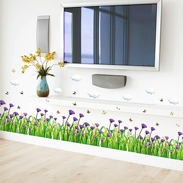 Decal Dán Chân Tường Hoa Cúc Tím - 2 Bộ (40 x 270 cm)
