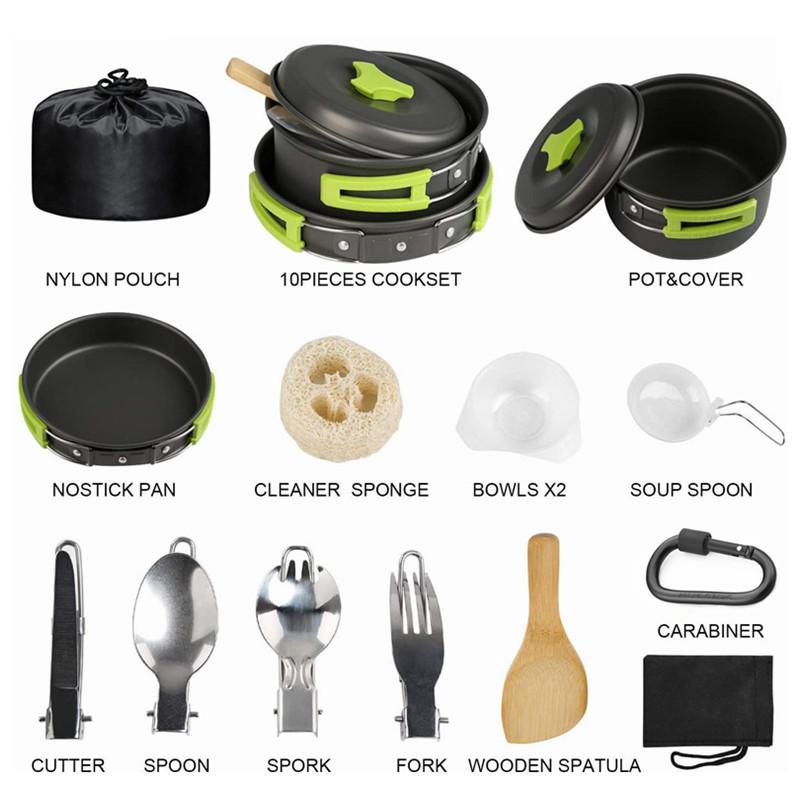 Bộ dụng cụ bếp cắm trại, dụng cụ cắm trại để cắm trại, dã ngoại, BBQ, đi bộ đường dài, đi bộ