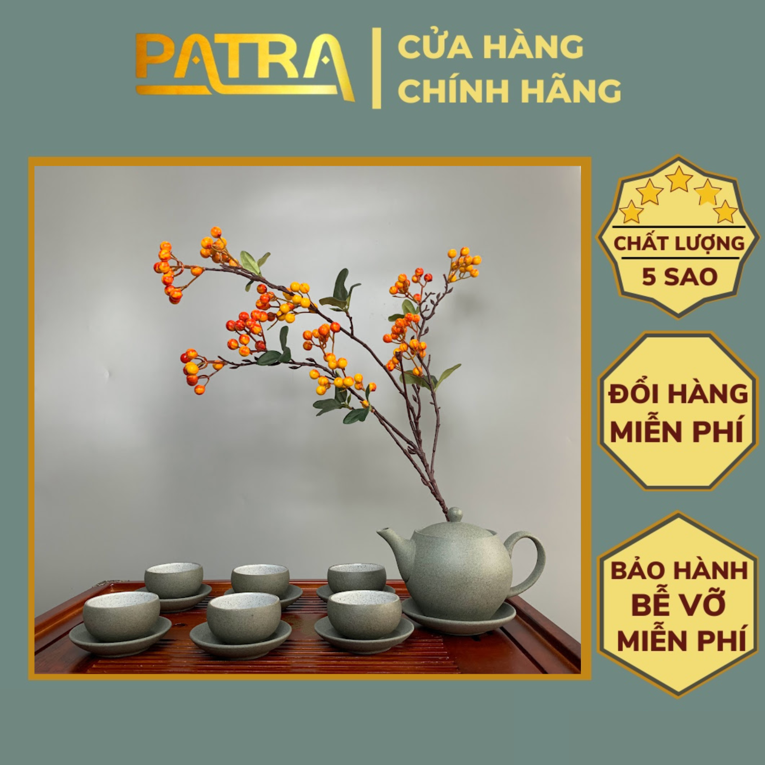Bộ ấm chén uống trà cao cấp , bộ ấm trà Bát Tràng - hoàng sa thạch nguyên mộc