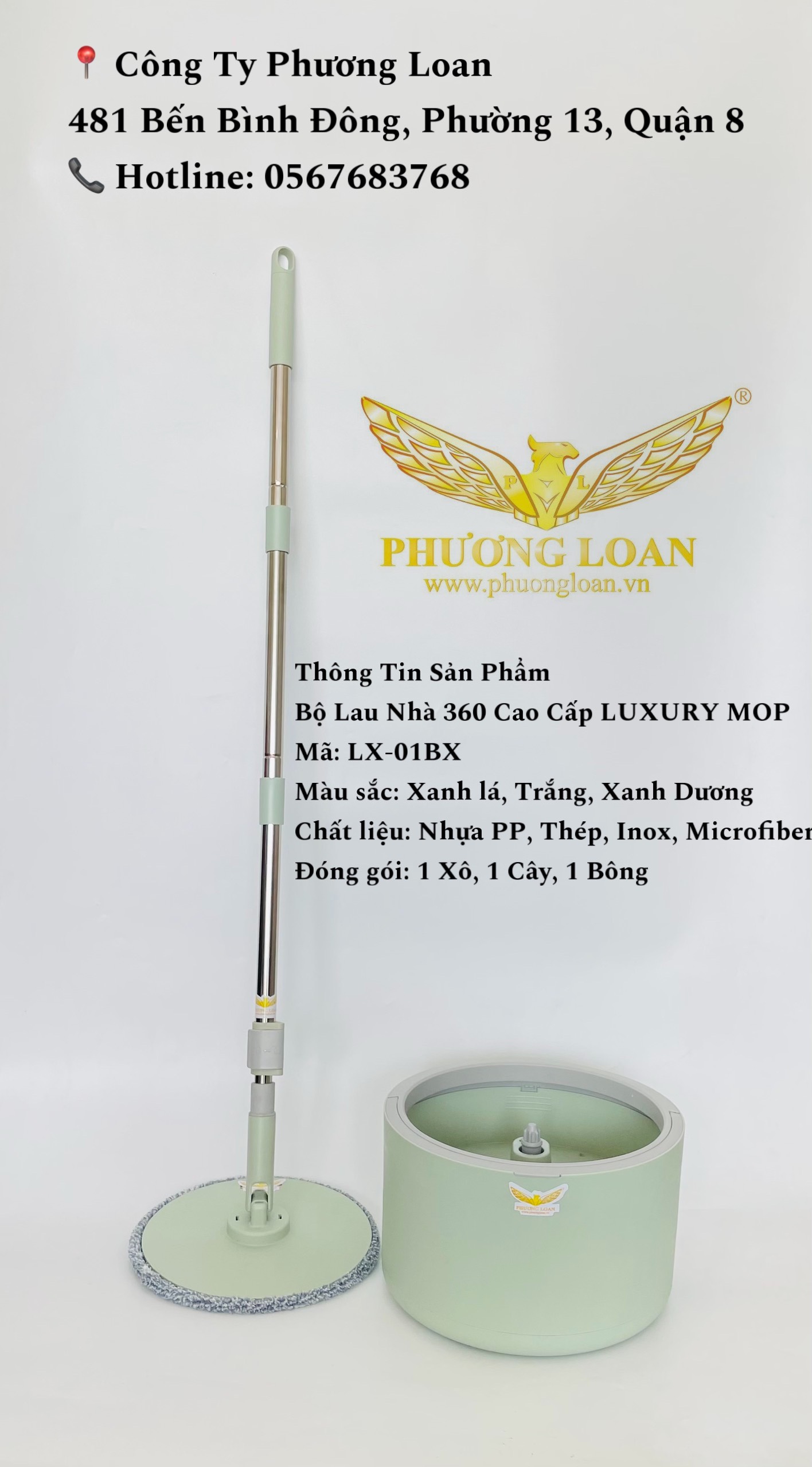 Hàng Chính Hãng-Bộ lau nhà 360 Luxury Mop CÓ BÁNH XE