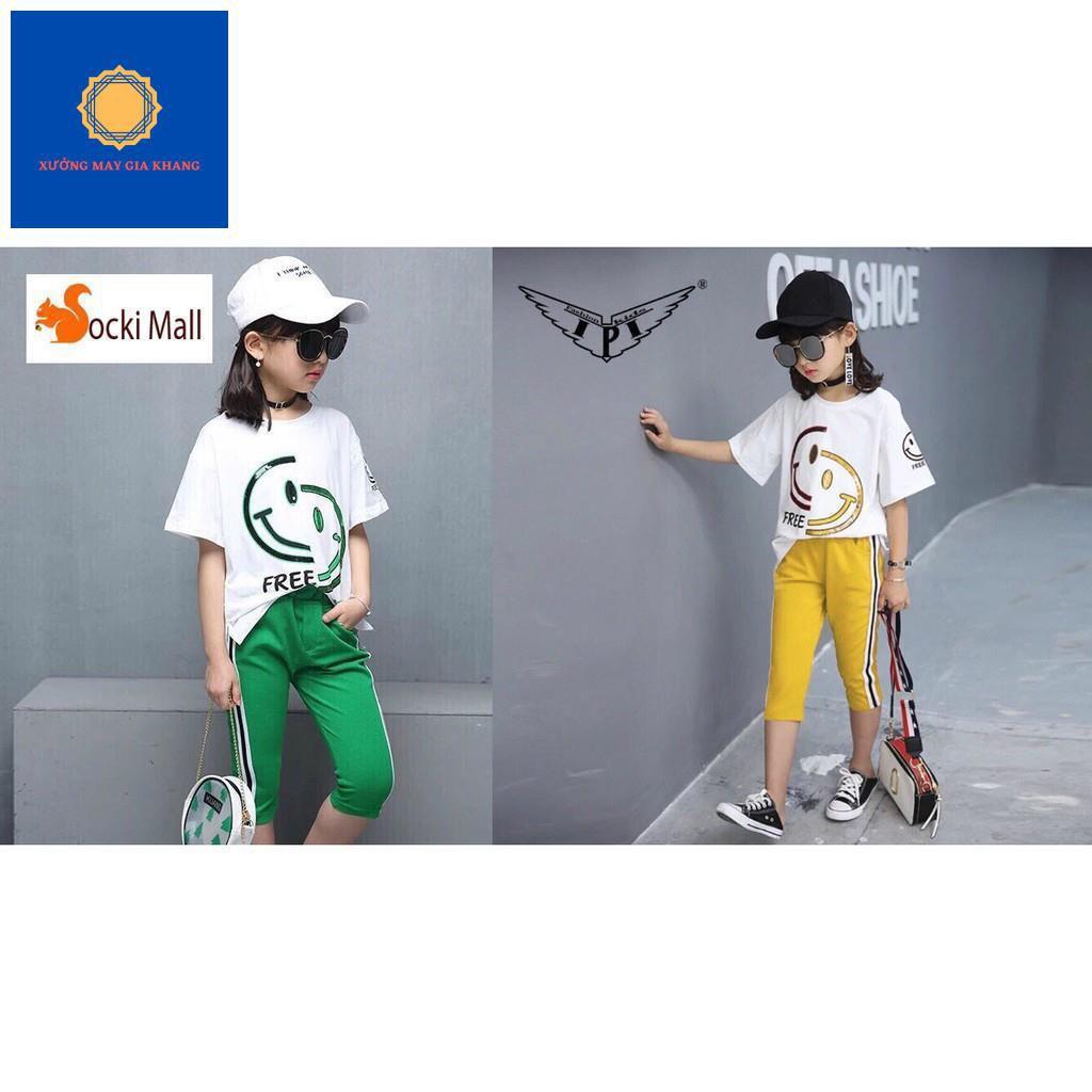 Đồ bộ quần áo thun bé gái áo form rộng, kết hợp quần lửng - Xưởng may . Gia Khang