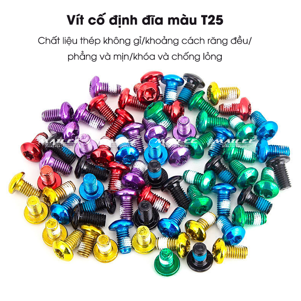 12 cái ốc vít đĩa phanh T-25 M5x10mm trang trí màu sắc (12 Cái/ bộ) bằng thép không gỉ dành cho xe đạp núi MTB phụ kiện xe đạp- Mai Lee