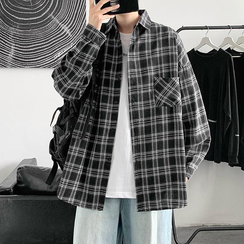 Áo sơ mi kẻ sọc karo flanner unisex nam nữ tay dài chất vải Kate Nỉ dày đẹp - SMF06