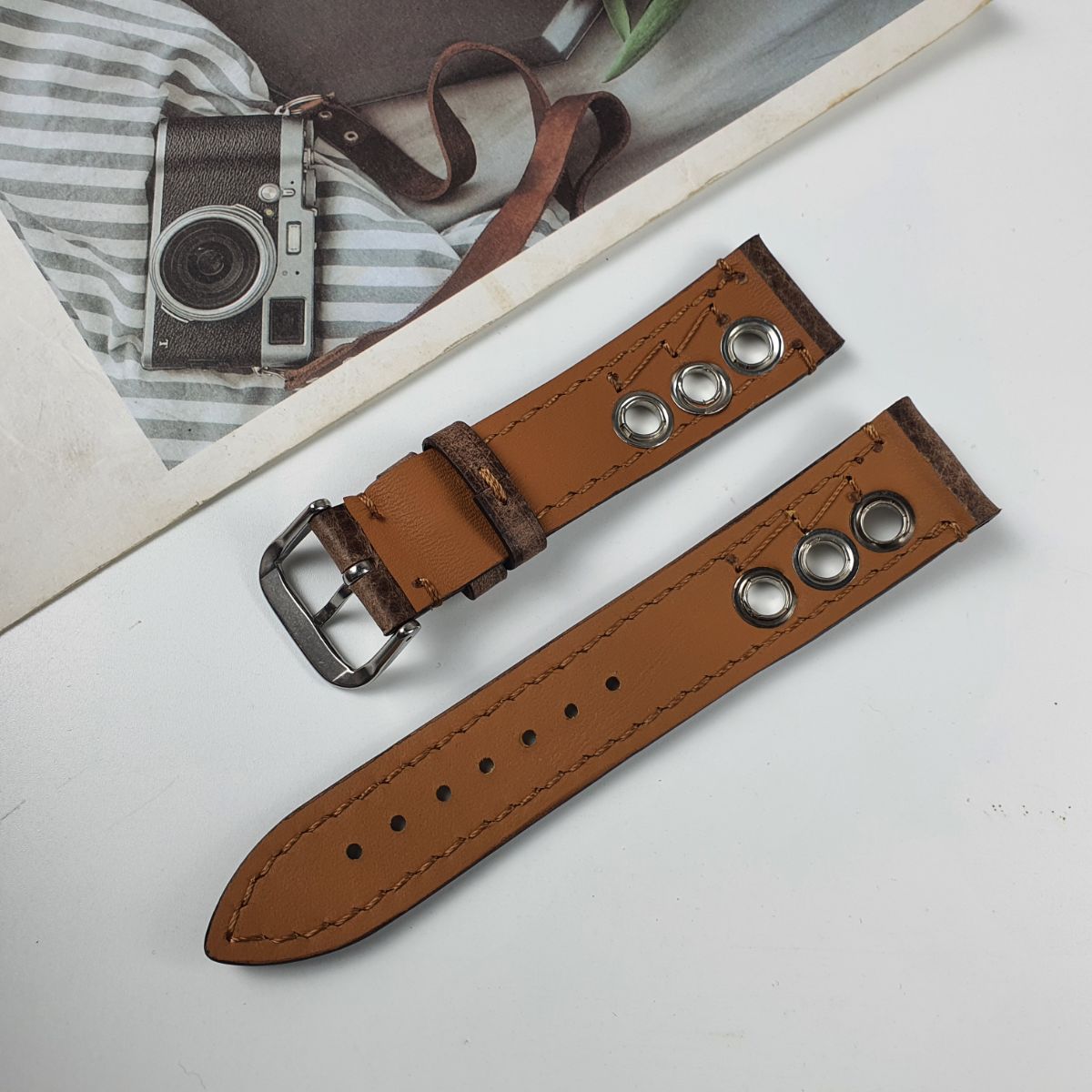 Dây đồng hồ nam dây da thủ công da bò sáp AL113 CAM KẾT CHẤT LƯỢNG - Y HÌNH - BH 3 năm Size 20/Size 22