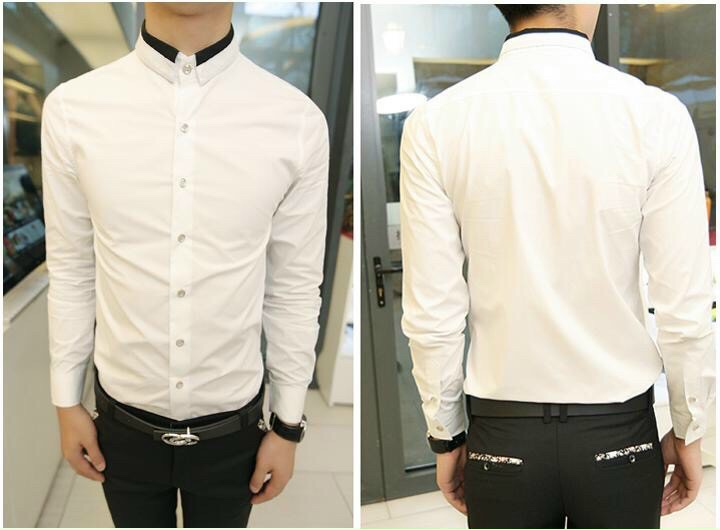 Sơ mi nam trắng viền cổ đen thời trang