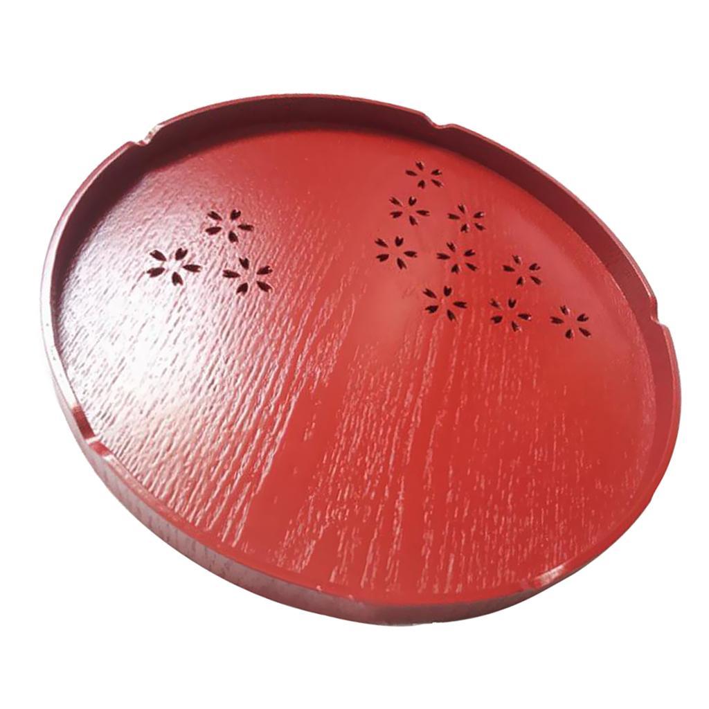Wooden Serving Tray Pizza Tea Food Platter Home Fruit Plate Round Red 30cm
