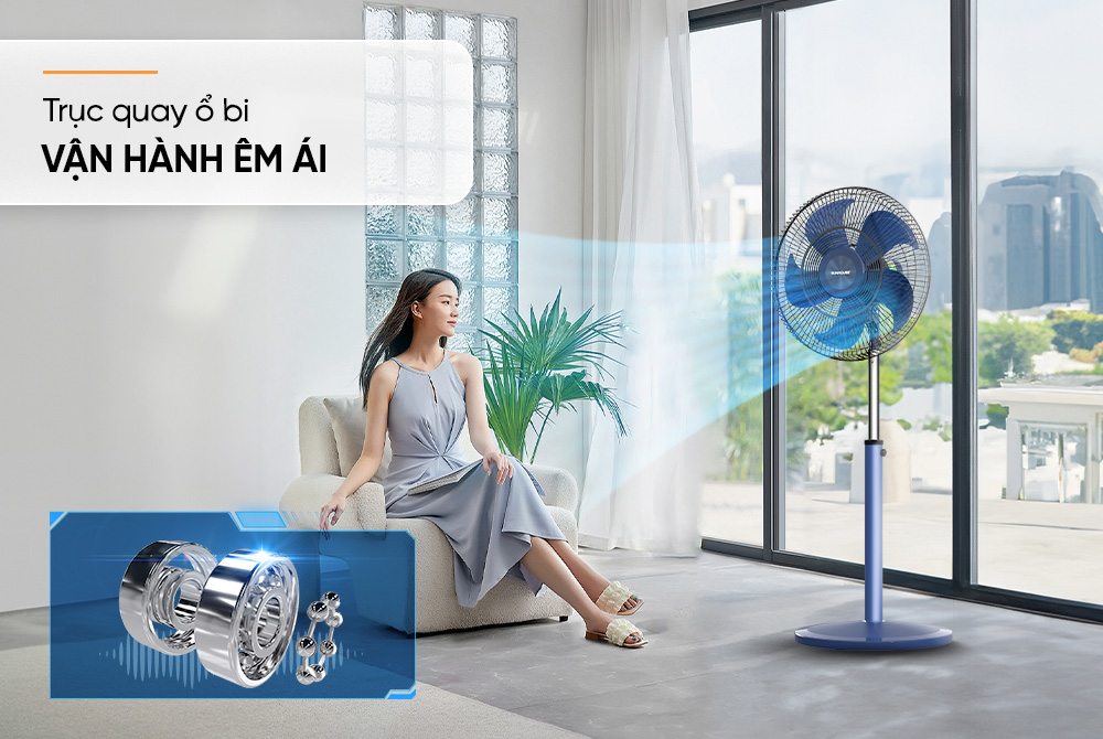 Quạt đứng 5 cánh 65W SUNHOUSE SHD-7352 động cơ đồng nguyên chất, gió mạnh, máy bền, vận hành êm ái, Hàng chính hãng