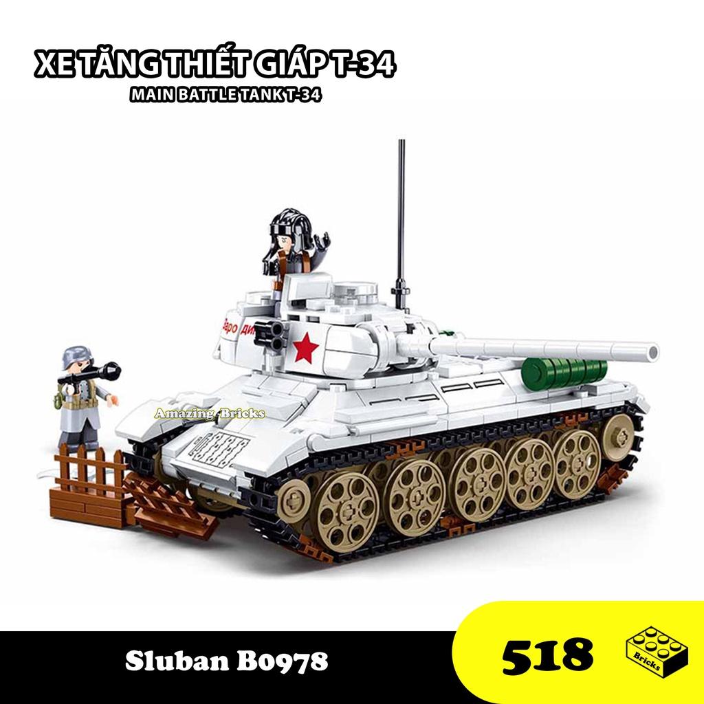 Đồ chơi Lắp ráp Xe Tăng T-34 Mùa đông, Sluban B0978 Xếp hình thông minh, Main battle tank T-34