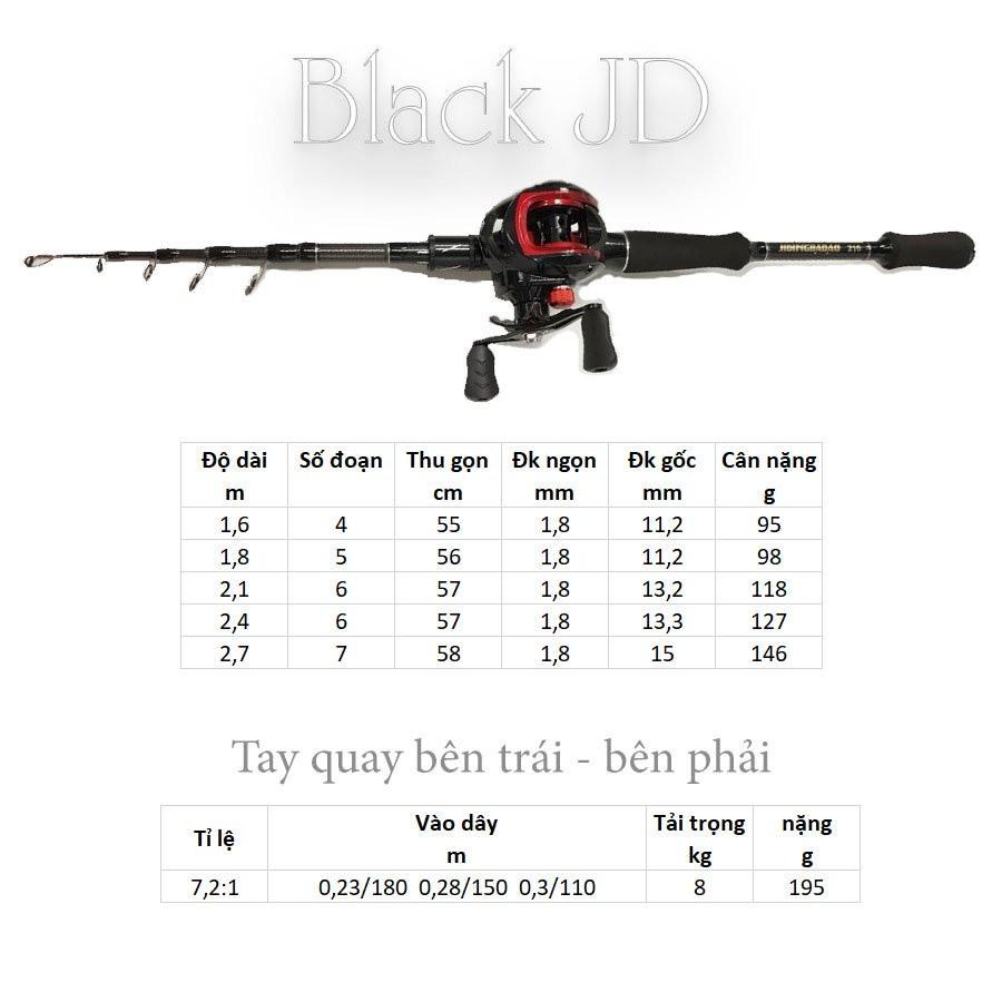 Bộ cần câu lure JD rút gọn 60cm chất liệu carbon kèm dây và hộp mồi lure