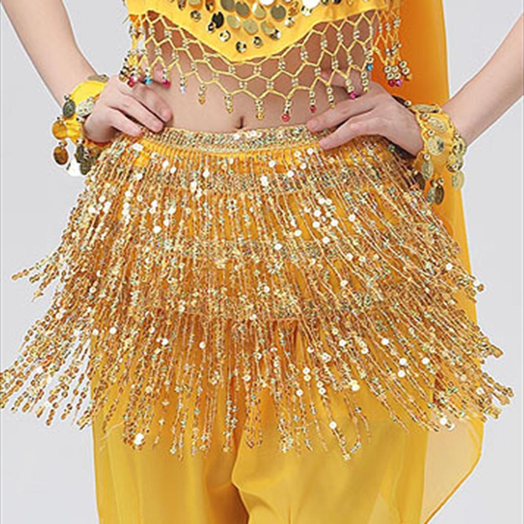 Women Summer Beach Coat Sequins Tassel Belly Dance Dancewear  - Gold,