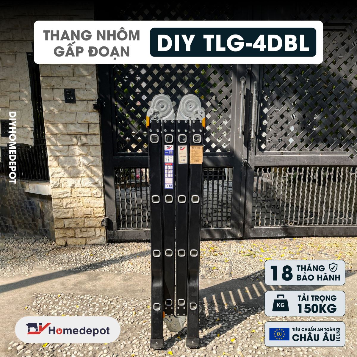 Thang nhôm gấp đoạn cao cấp chân choãi DIY TLG-4DBL chiều cao chữ A 2.3M chữ I 4.7M