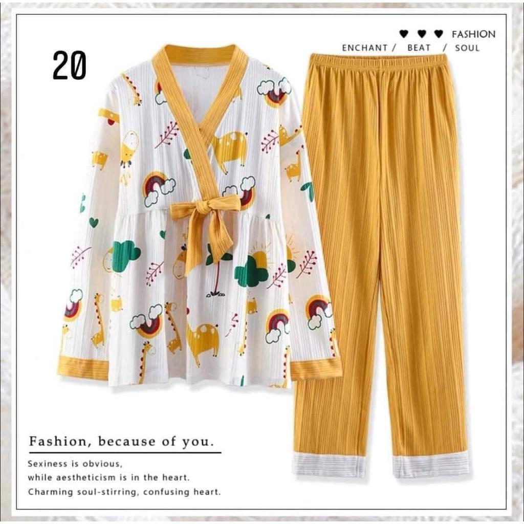 Bộ Ngủ Dài Tay Pyjama Cổ Chữ V 2 Túi Chất Cotton Hàng Đẹp Form Chuẩn