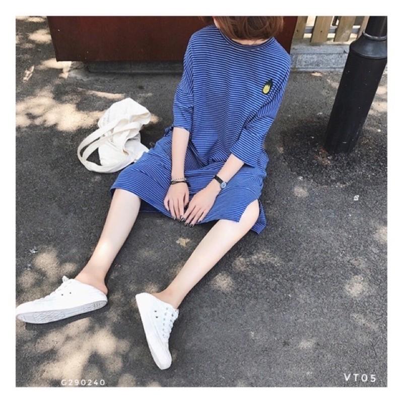 VT05 VÁY COTTON XANH THÊU DỨA CHO CON BÚ sz M-3XL