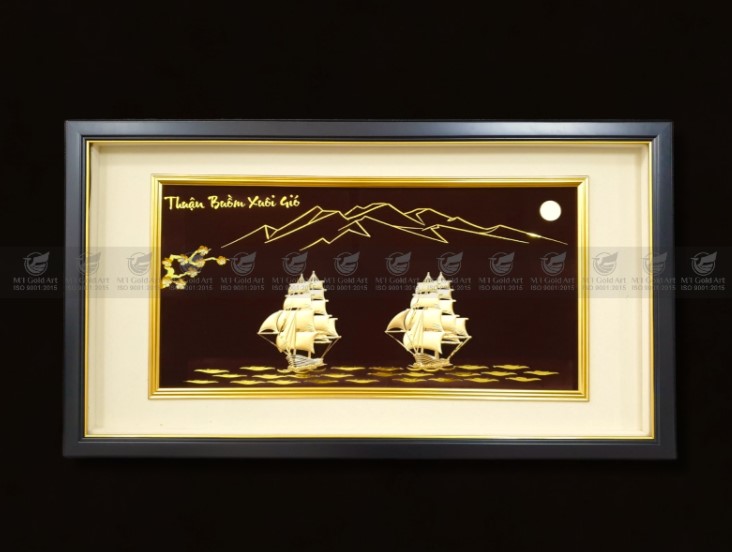 Tranh đôi thuyền buồm dát vàng 24k MT Gold Art- Hàng chính hãng, trang trí nhà cửa, quà tặng sếp, đối tác, khách hàng.