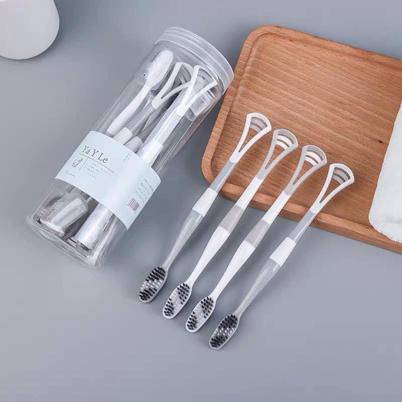Hộp 8 Bàn Chải Đánh Răng 2 Đầu Có Cạo Rơ Lưỡi - GOOD DEAL