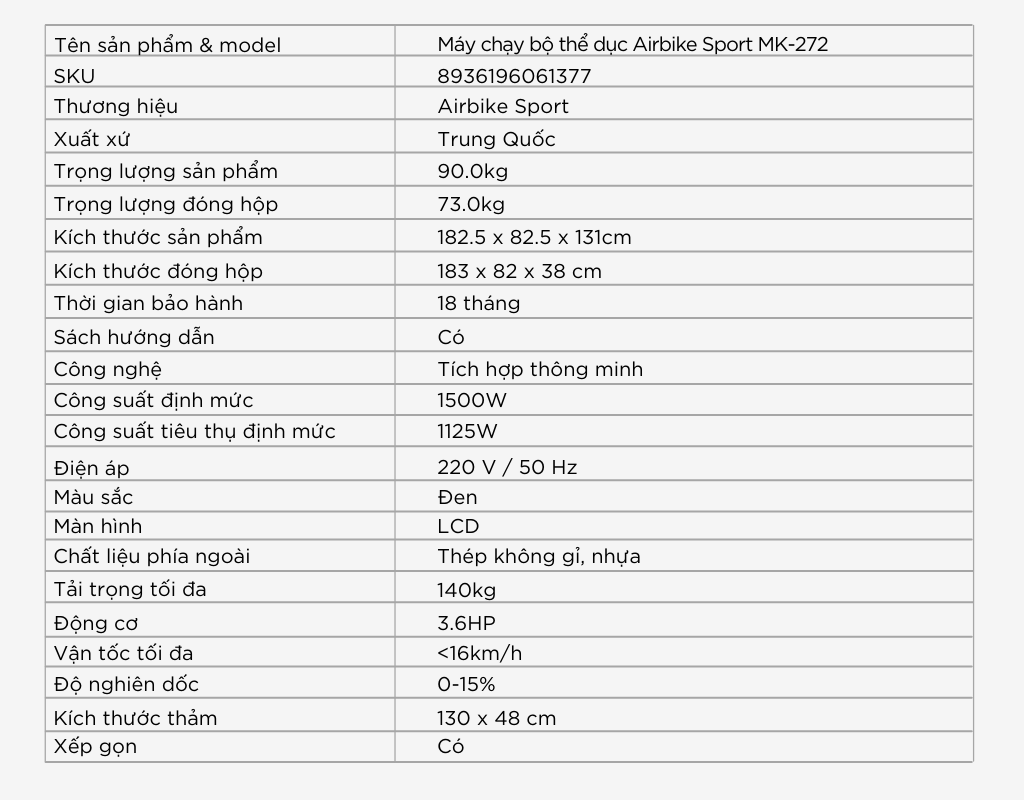 Máy chạy bộ Airbike Sport - Hàng chính hãng