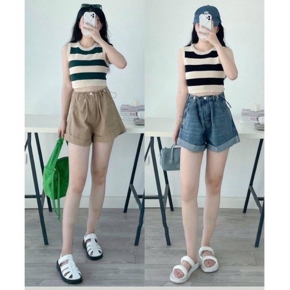 Áo len nữ Montoghi dệt kim Quảng Châu 3 LỖ kẻ sọc BẢN TO dáng lửng loại 1 siêu dễ thương